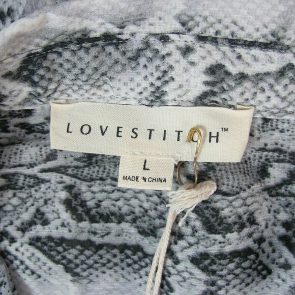Women’s Love Stitch Blouse Button Down Size Large Grey Snakeskin Print NWT - Picture 12 of 12